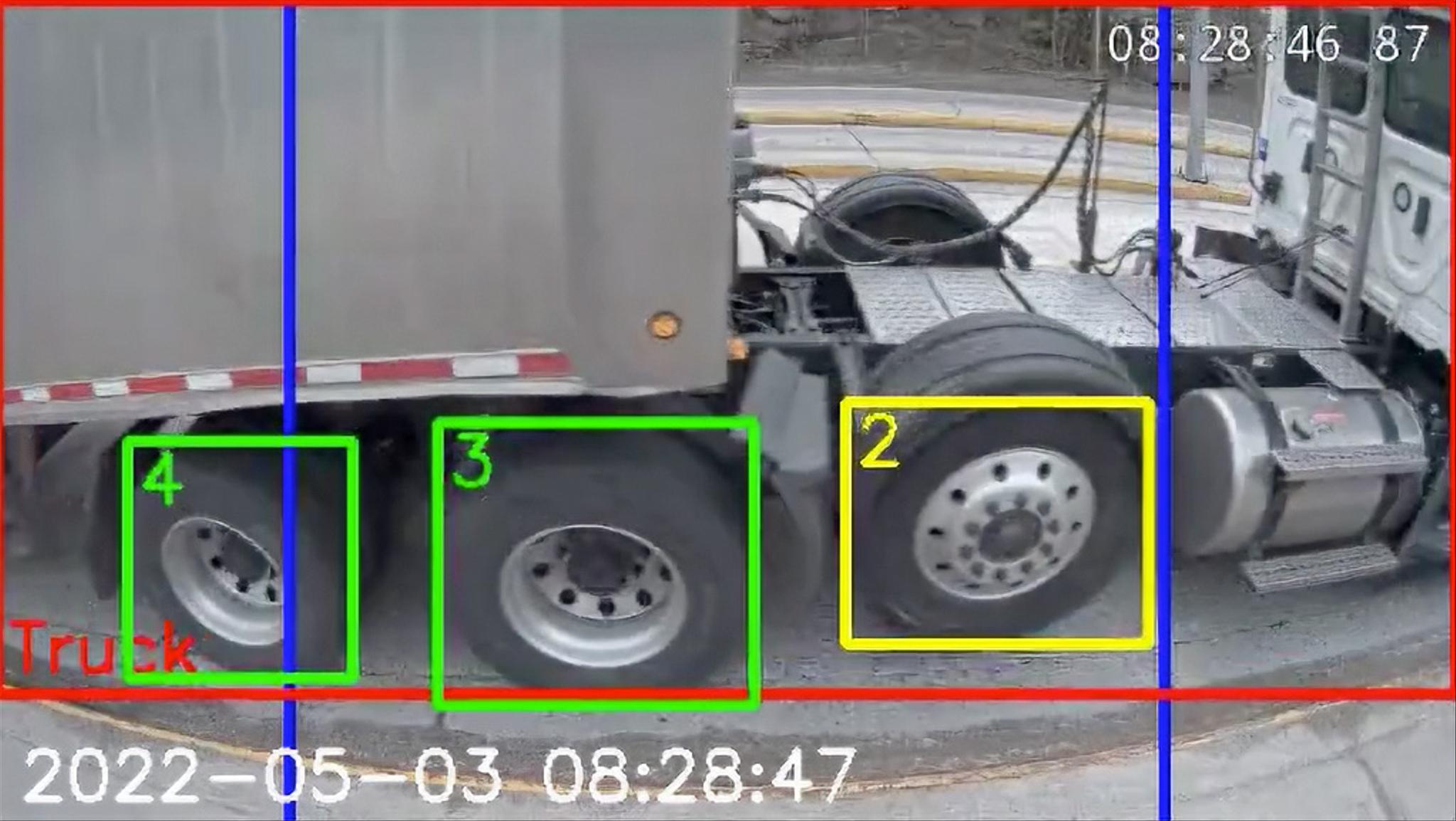 AI generated boxes highlighting truck axels.